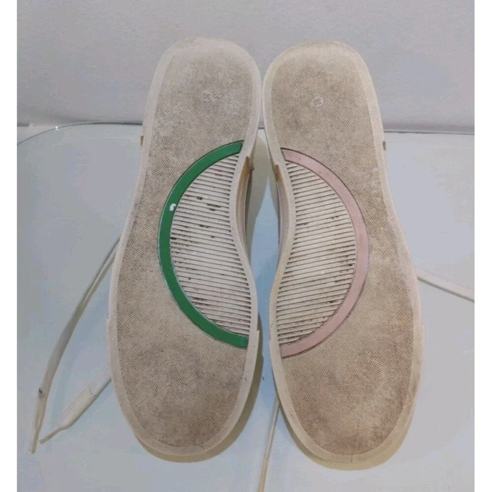Limited H&M + GOOD NEWS Colab Navy/Sand Canvas Hightop Sneakers Women Sz 7 EU 39